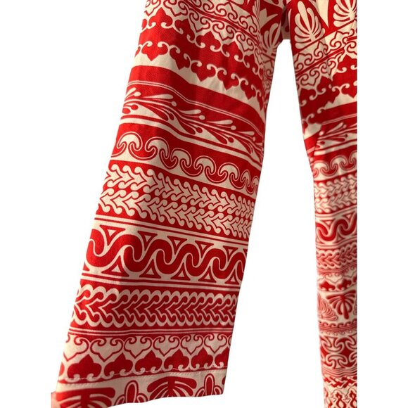 J. McLaughlin Red & White Tribal Print Dress With 3/4 Sleeves M, Pre-Owned EUC - Picture 3 of 8